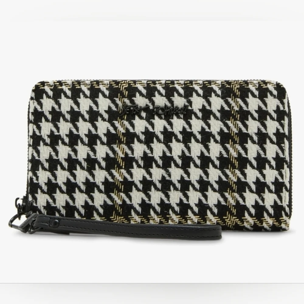 🖤▪️Betsey Johnson ▪️Zip Around Wristlet Plaid Black White Houndstooth Wallet